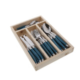 Jean Dubost 24 Pc Everyday Flatware Set with Blue Handles in a Tray