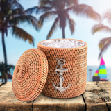 Anchor Hand Woven Wicker Rattan Lidded Ice Bucket | Sea and Shore - Anchor by Vagabond