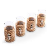 Vagabond Sea and Shore | Anchor Drinking Glass Covered with Hand Woven Wicker Rattan - Set of 4